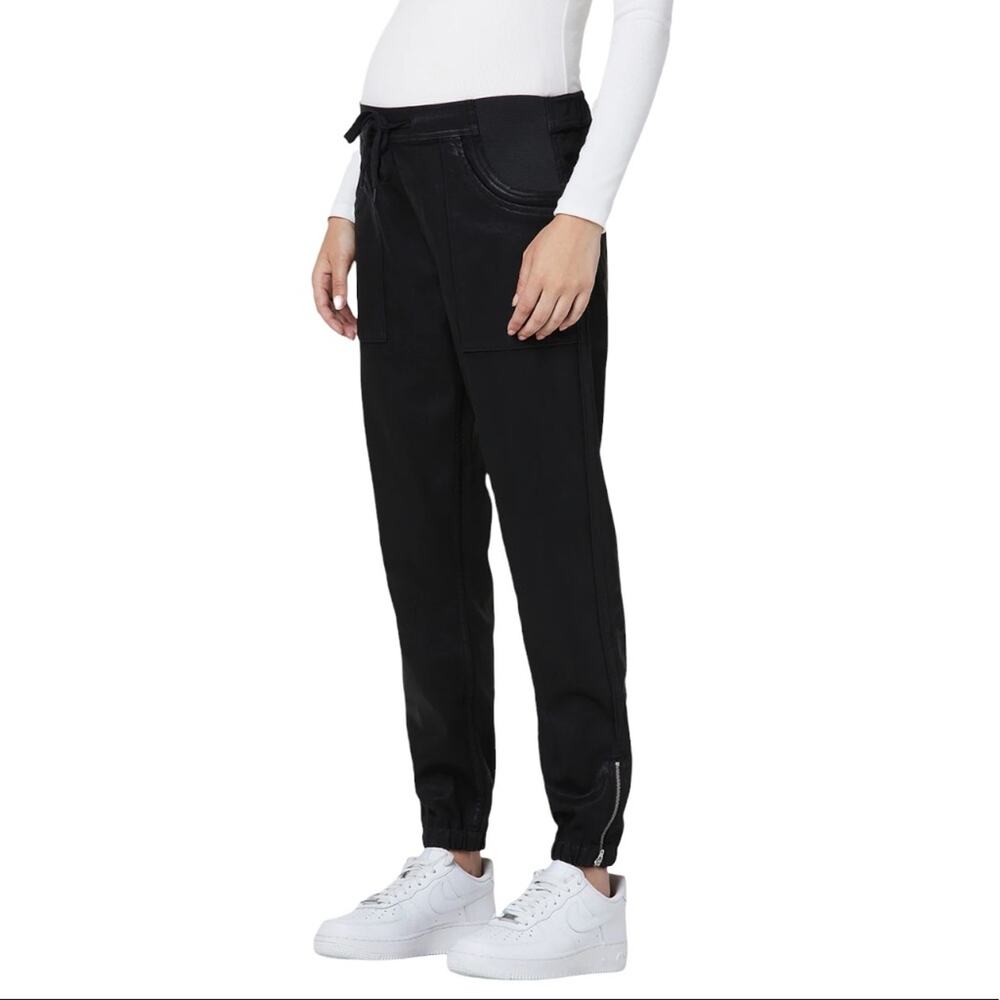 Hudson Maternity Utility Jogger In Black Coated Zippered Hem Size Small